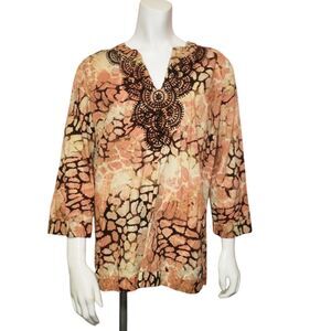 Charter Club Hippie Boho V Neck Blouse Womens Size Large